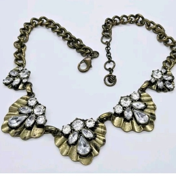 Vintage J Crew Necklace Gold tone Crystal 20 in Chunky Contour Runway 21”